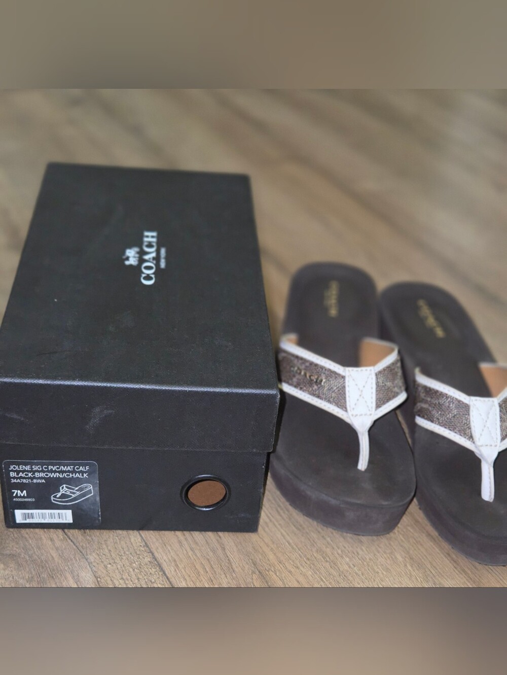 Coach Women's Brown and White Platform Thong Sandals